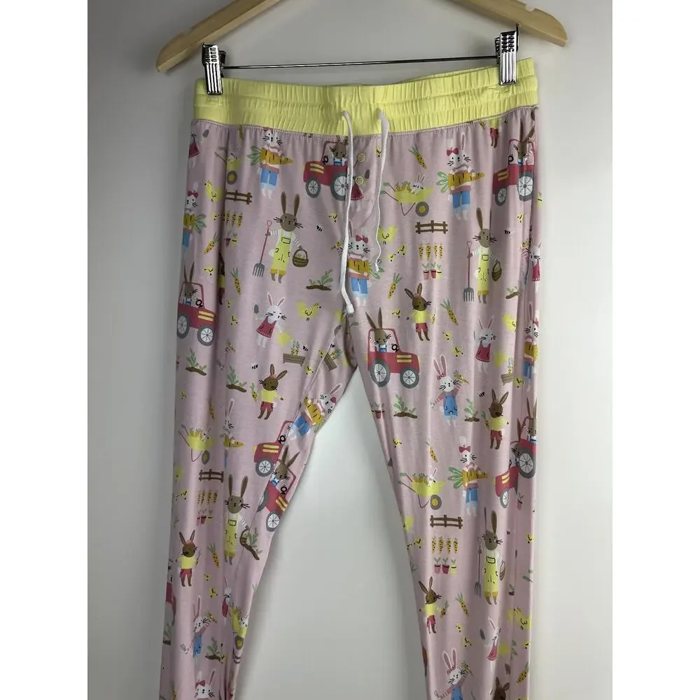 Little Sleepies Hop to it Bunny Pajama Pants Bamboo Pink Bunnies Women’s Small - Picture 5 of 10